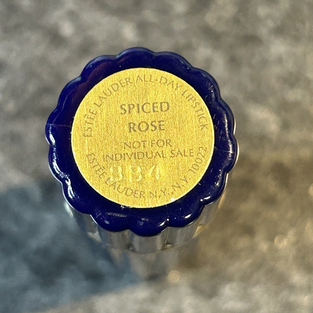 Vintage Estee Lauder All Day Lipstick SPICED ROSE Blue RIbbed Tube HTF - Picture 6 of 6